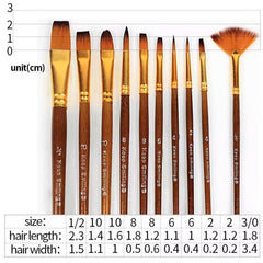 Pack of 10 Multi Shapes Professional Art Brush Set