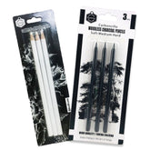 2 Sets - Keep Smiling 3 Pcs White Charcoal Pencils And 3pcs Woodless Charcoal Pencils