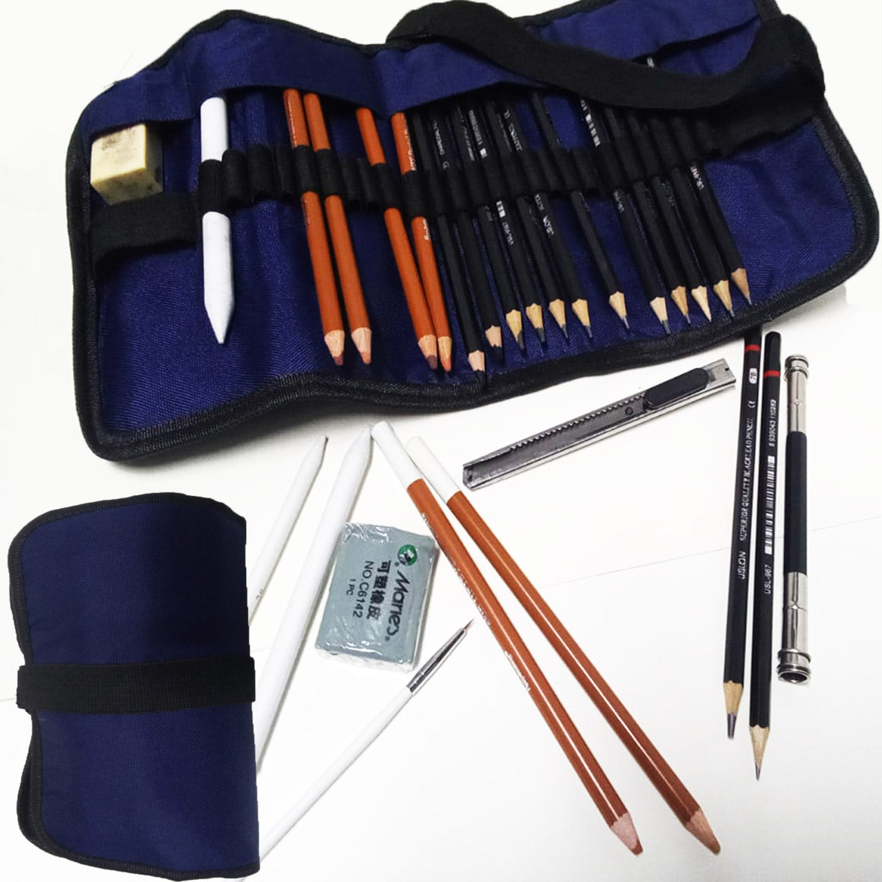 27pcs Professional Sketch and Drawing pencils set kit in fabric pouch