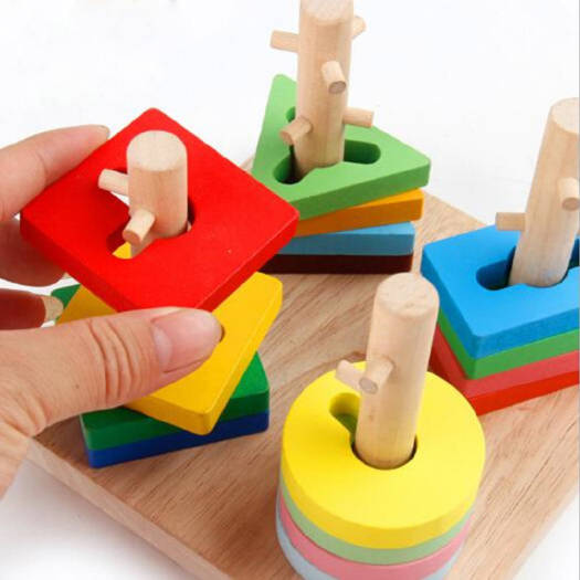 Wooden Shapes Matching Four Column Colorful