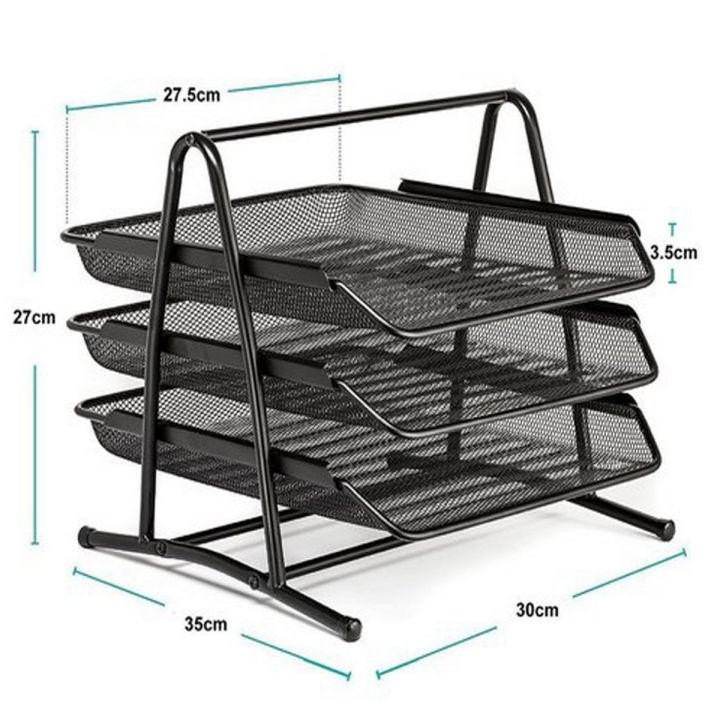 Heavy Duty Metal 3 Tier Letter Tray - Black