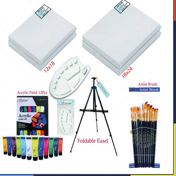 Professional Paint Kit 30Pcs (Canvases, Acrylic Paints, Easel, Painting Brush Set, Plastic Painting Palette)
