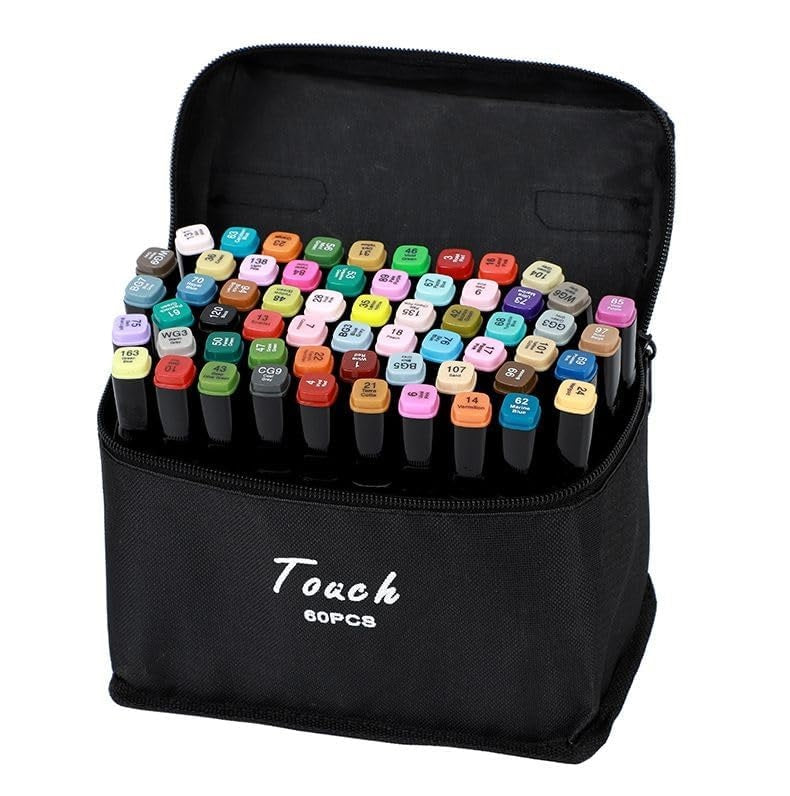 Touch 60 Pc Dual Tip Art Markers Alcohol Markers Set Dual Tip Broad & Fine With Highlighter Pen Art Markers For Drawing Sketching & Illustration Multi-coloured