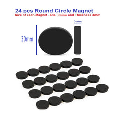 24Pcs - 12Mm and 30mm Dia Black Round Circle Magnets Perfect As Whiteboards, Lockers, Fridge Magnets & For Educational Purpose