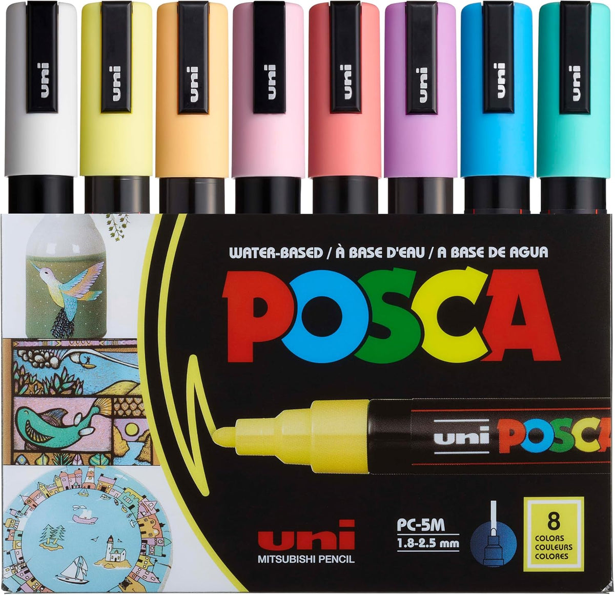 POSCA 8-Color Paint Marker Set, PC-5M Medium, Soft Colors
