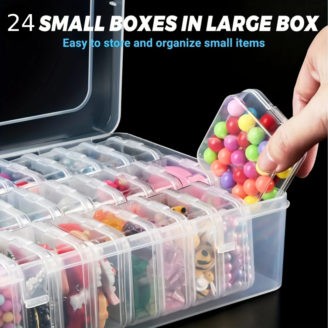 24 Pcs Small Storage Boxes with Large Organizer Box – Multi-Purpose Plastic Storage Case for Beads, Jewelry, Crafts & Accessories
