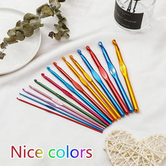 12Pcs New Metal Handle Crochet Hook Knitting Needles Set Aluminum