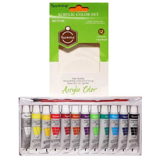 Keep Smiling Acrylic Color Paints, Paint Tubes, Set of 12/24 Colours