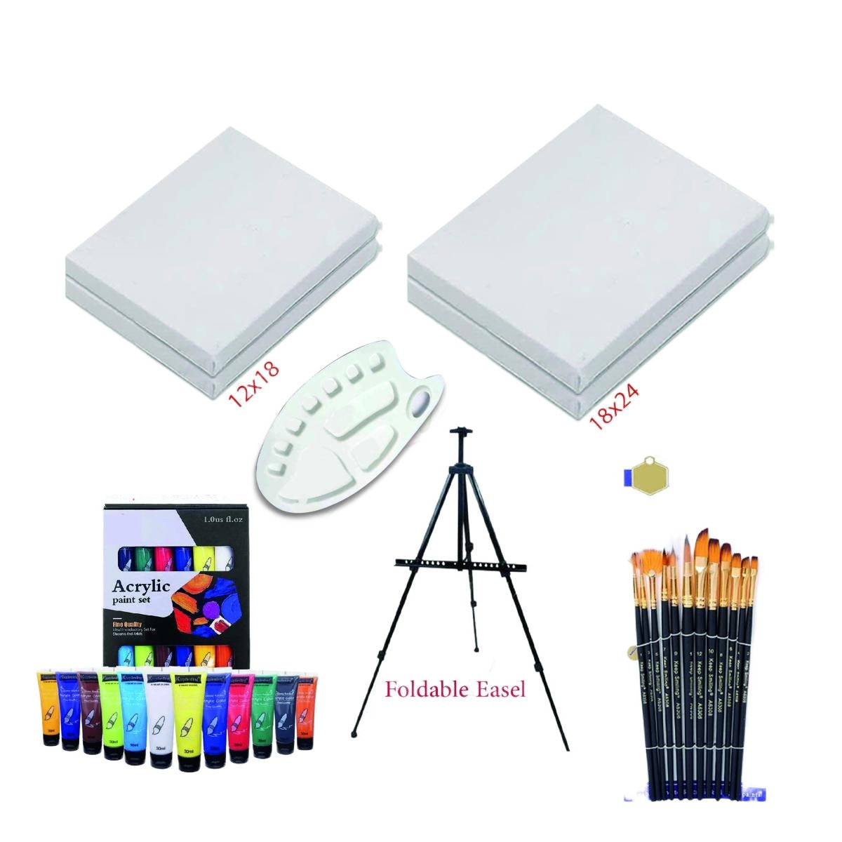 Professional Paint Kit 30Pcs (Canvases, Acrylic Paints, Easel, Painting Brush Set, Plastic Painting Palette)
