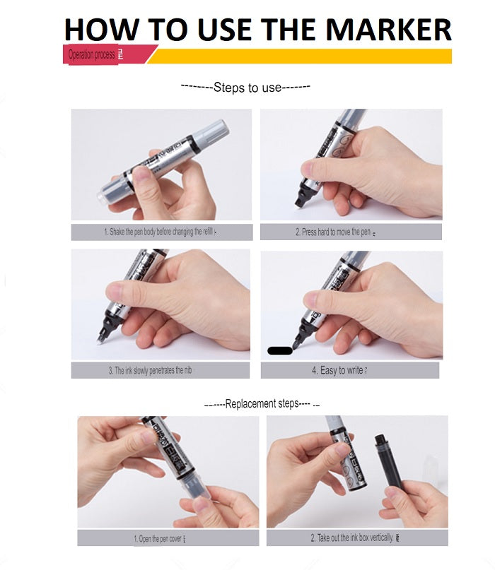 Refillable whiteboard Marker (Black) with one extra ink cartridge