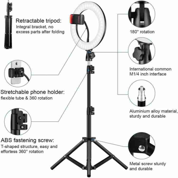 26cm RingLight With 7Feet Stand And Phone Holder & 3 Shades of Colours Ring Light With Stand.