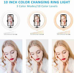 26cm RingLight With 7Feet Stand And Phone Holder & 3 Shades of Colours Ring Light With Stand.
