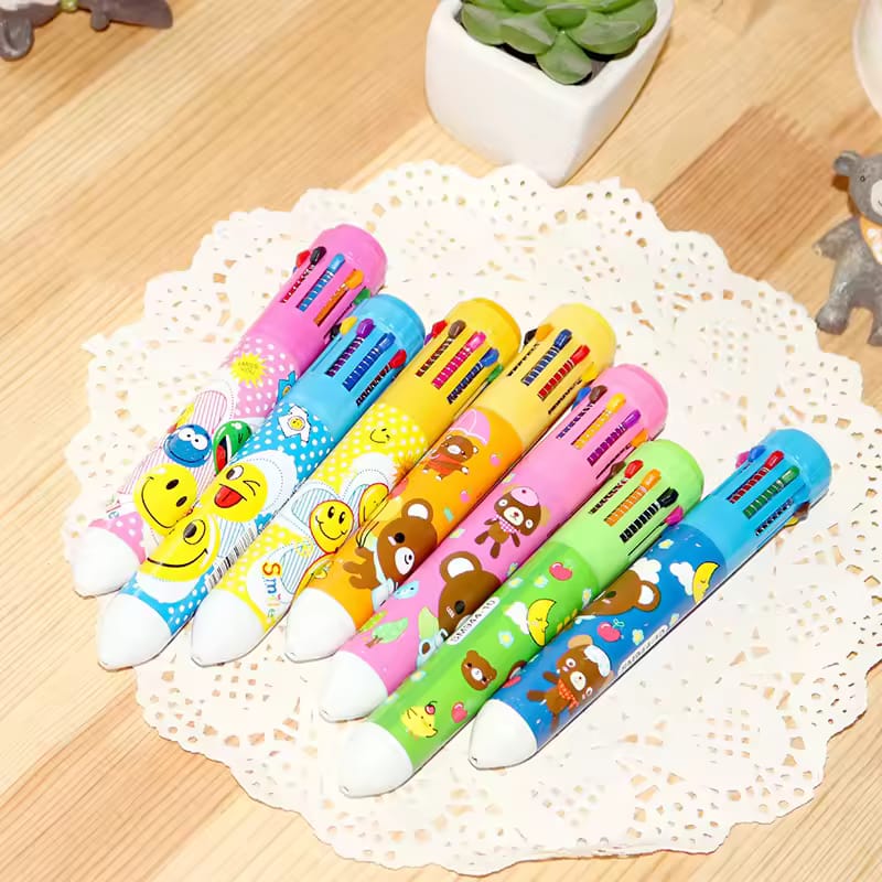 2pcs 10 in 1 cartoon character ballpoint pen