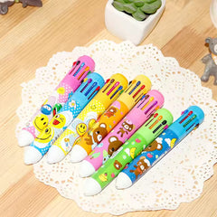 2pcs 10 in 1 cartoon character ballpoint pen