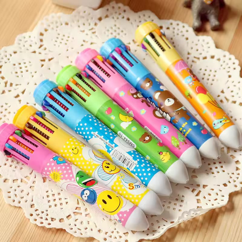 2pcs 10 in 1 cartoon character ballpoint pen