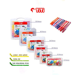 Titi Oil Pastels Set - Non-Toxic Smooth Rich Colours Crayon Mewarnai with Plastic Storage Case (Available in 12, 18, 24, 36, 48, 55 Colors)