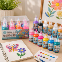 Keep Smiling 12 Pcs 3D Effect Outliner Paint Pen Set – 30ml Squeeze Bottle Puff Paint for Glass, Fabric, Wood, Plastic, Ceramic, and Canvas Art