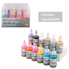Keep Smiling 12 Pcs 3D Effect Outliner Paint Pen Set – 30ml Squeeze Bottle Puff Paint for Glass, Fabric, Wood, Plastic, Ceramic, and Canvas Art