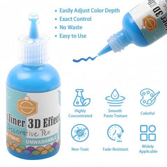 Keep Smiling 12 Pcs 3D Effect Outliner Paint Pen Set – 30ml Squeeze Bottle Puff Paint for Glass, Fabric, Wood, Plastic, Ceramic, and Canvas Art