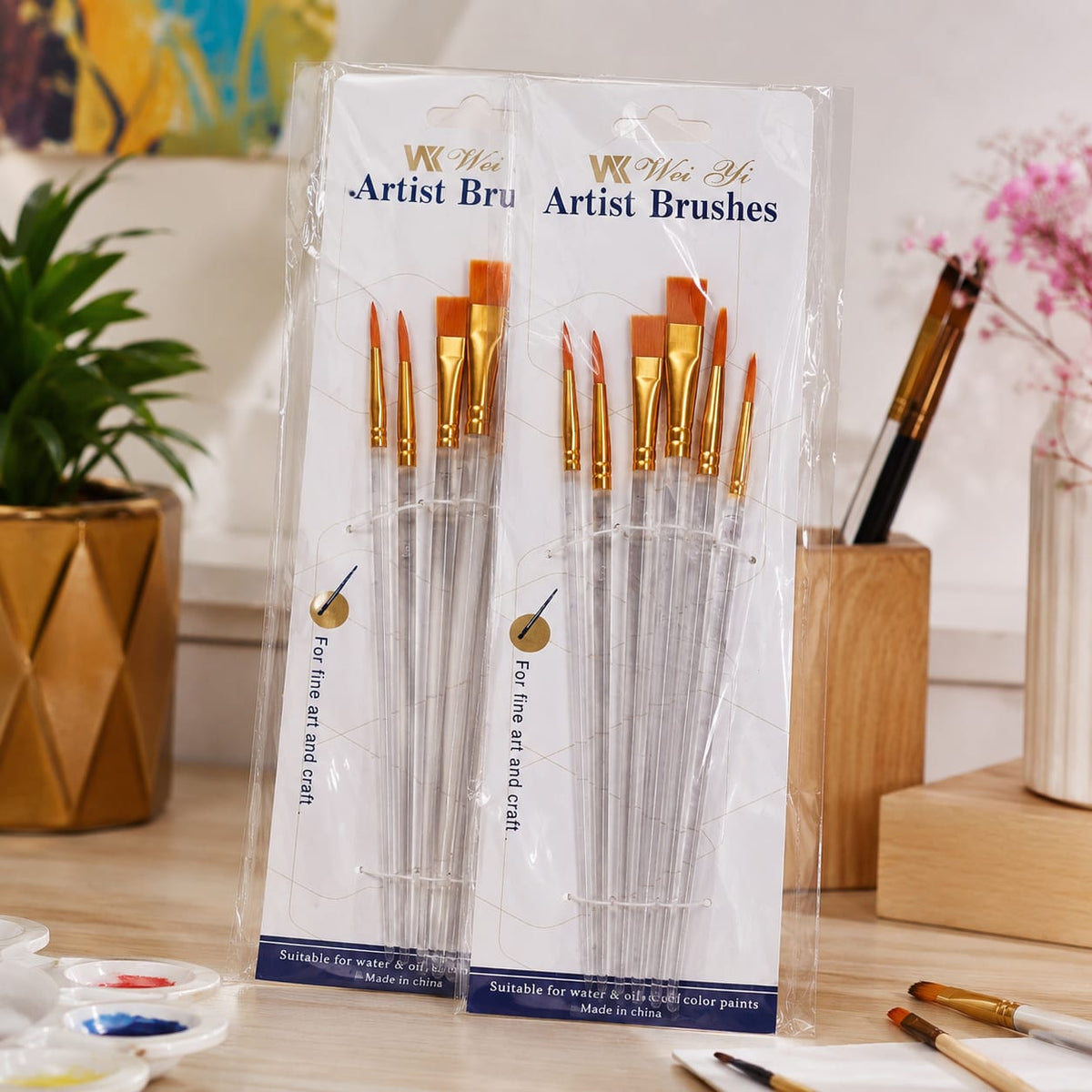 6 Pieces Transparent Handle Professional Fine Art & Craft Brushes for Watercolor, Acrylic, and Oil Painting