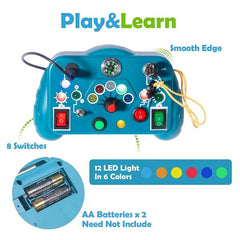 Montessori Busy Board for Toddlers, Toy from 1 Year, Baby Activity Board with 8 LED Light Switches, Sensory Motor Skills Learning Toy