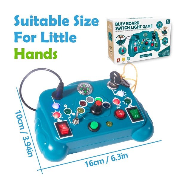 Montessori Busy Board for Toddlers, Toy from 1 Year, Baby Activity Board with 8 LED Light Switches, Sensory Motor Skills Learning Toy