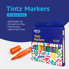 KIDCO Tintz Markers - Set of 10 Vibrant Colors - Broad Body for Easy Grip - High Quality School & Art Supplies