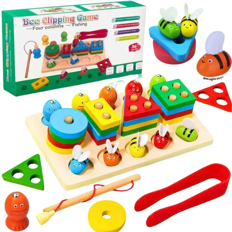 5-in-1 Sorting, Stacking, Magnetic Fishing & Bee Catching Game | Toddler Learning & Fine Motor Skills Toy