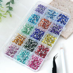 15-Color Rhinestone Gem Kit with Precision Tweezers & Picker Pen - Professional Grade Multi-Color Acrylic Flatback Gems for DIY Crafts, Nail Art, Face Gems, and Jewellery Making - Safe & Non-Toxic