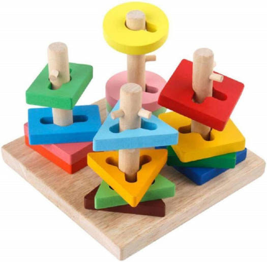 Wooden Shapes Matching Four Column Colorful