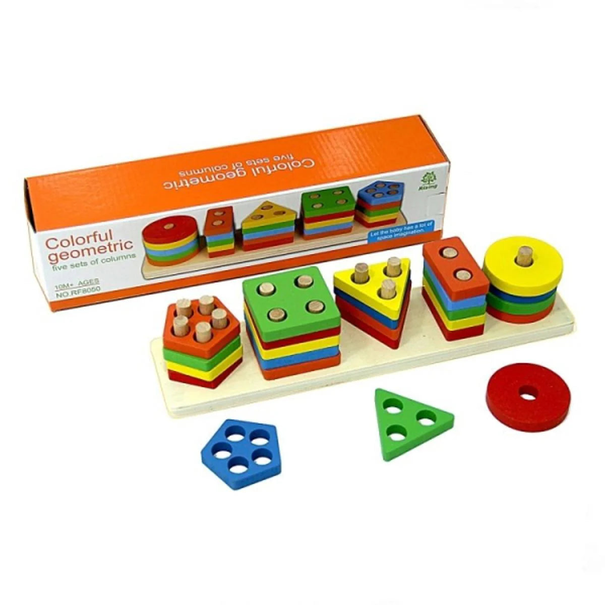 Wooden Colourful Geometric Five Set Of Column (With Box)