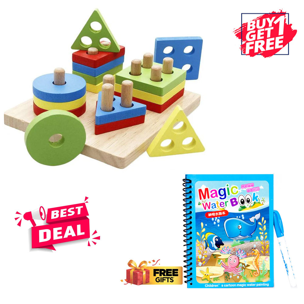 (By 1 Get 1 Free) Lewo Wooden Puzzle Toddler Toys Shapes