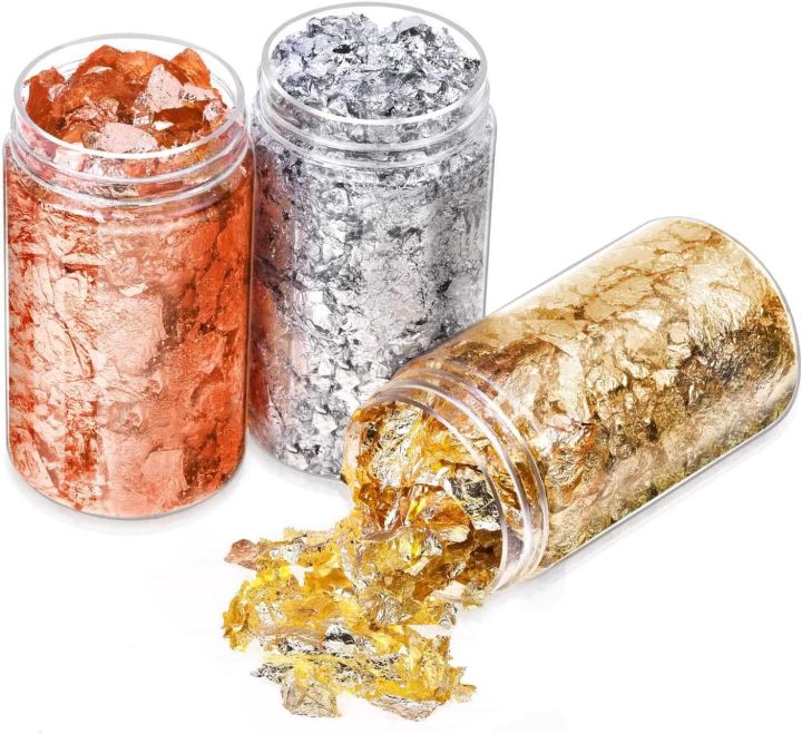 Panni Flakes Gold, Silver & Copper for (Resin Art, Calligraphy) Foil Flakes Imitation Flakes Multipurpose