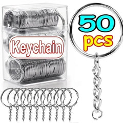 50 Pcs Key Rings with Chain and Open Jump Rings for Crafts - Bulk Metal Key Chain Ring Base for DIY Keychain Making