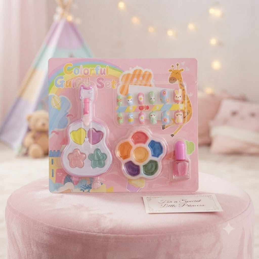 Kids Makeup & Nail Art Set - Colorful Pretend Play Toy Makeup Palette, Fake Nails, and Toy Polish for Girls