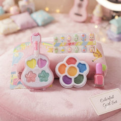 Kids Makeup & Nail Art Set - Colorful Pretend Play Toy Makeup Palette, Fake Nails, and Toy Polish for Girls