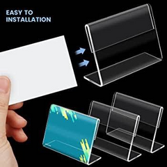 Clear Acrylic Sign Display Holder with Vertical Slanted Back, L Shape Clear Price Sign Stands Name Card Label Counter Top Stand for Restaurants Hotels Stores (5cm x 10cm)