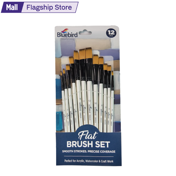 Flat Brush Set of 12 | Premium Artist Paint Brushes | Professional Flat Brushes for Acrylic, Watercolour, Gouache, Oil & Craft Painting