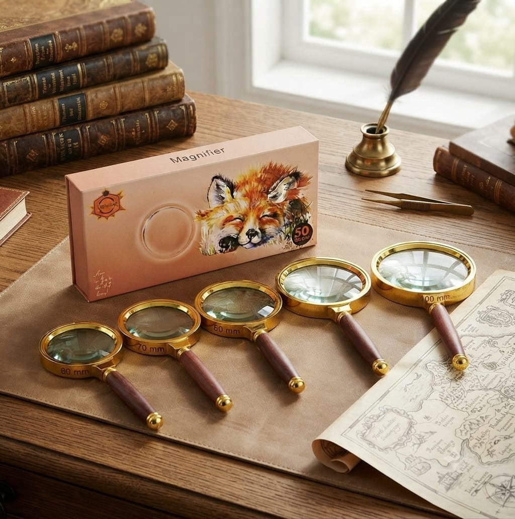 Keep Smiling Vintage Handheld Magnifying Glass with Wooden Handle