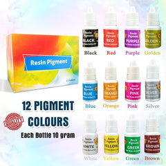 Epoxy Resin Art Imported Crystal Clear Kit (180gms) Ratio 2:1 & Epoxy Resin Color Pigments Liquid Colors 12