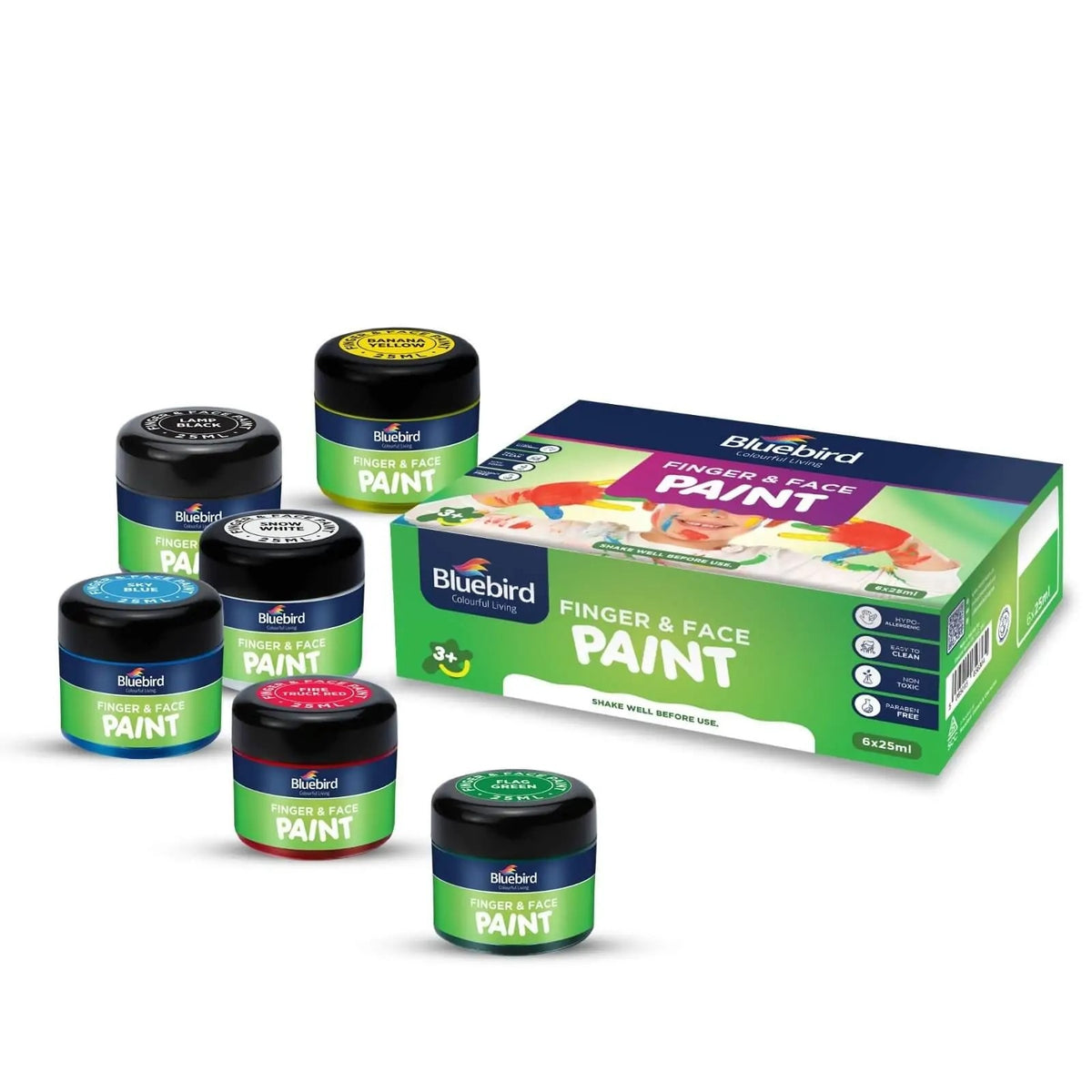 Bluebird Finger and Face Paints Safe and Vibrant - Non-Toxic Set 6 in 25 ml for Creative Fun and Expression