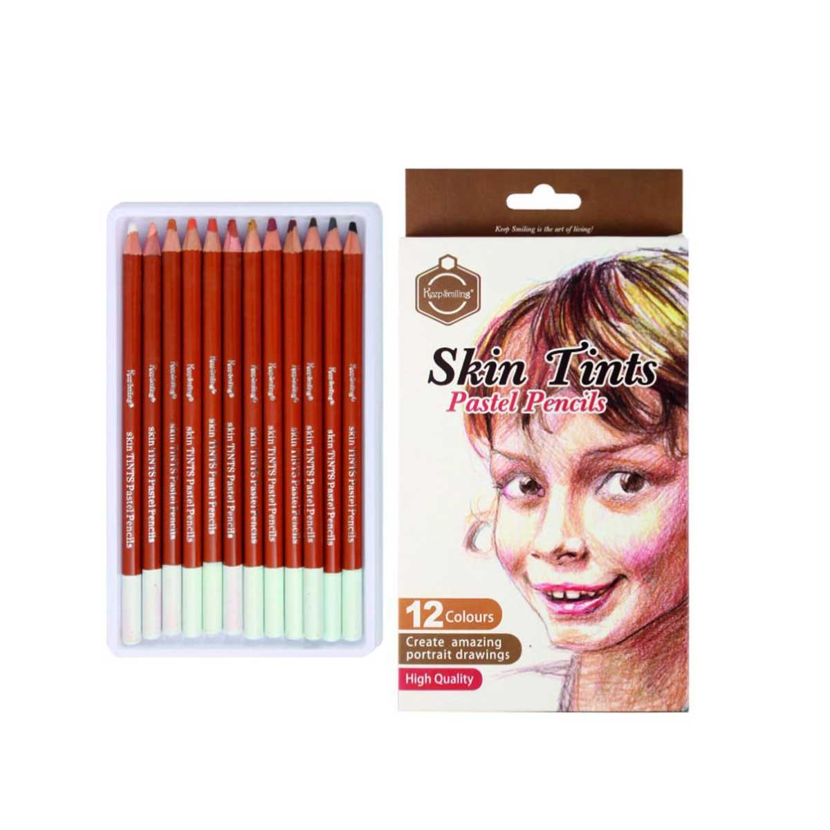 Keep Smiling Skin Tints Pastel Pencils, Skin Tints Color Pencils (12 Pieces)