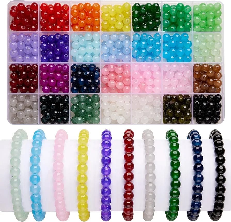100pcs 8mm Glass Imitation Jade Bead Color Round Bead Handmade DIY Bracelet Necklace Jewelry Making Loose Bead Material without storage box