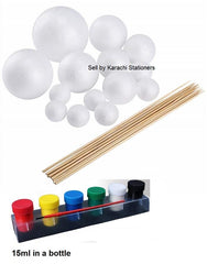 28pcs set Thermocol (Thermopol) Balls Solar System Universal Kit with Paints, Brush and sticks