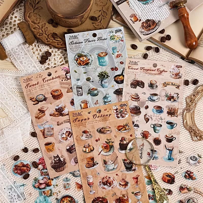 Sweet Cookies Sticker Sheet - Vintage Food, Cake & Coffee Aesthetic Stationery Decals for Journal, Planner, DIY Crafts & Scrapbook