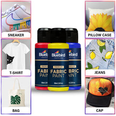 Bluebird Fabric Paints 25 ML x 6 (Set of 6) - Primary Colors - Permanent Textile Paints for Clothes