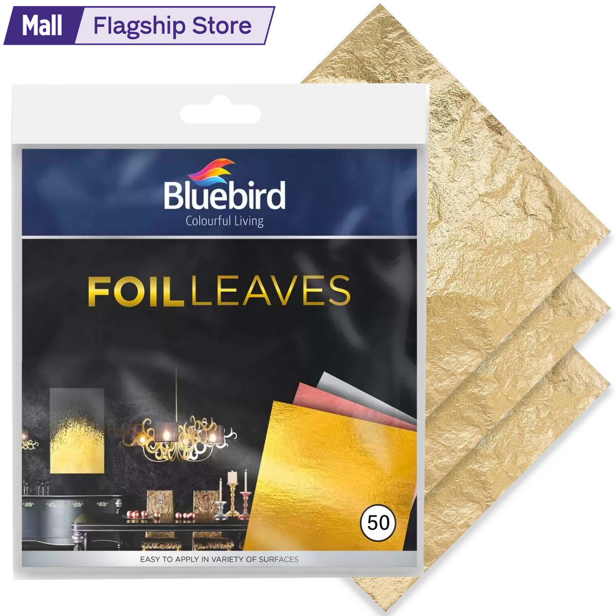 Bluebird Gold Foil 50 Pcs - Imitation Gold Foil Sheets of 5.5" x 5.5", Painting Gilding Crafts Decoration