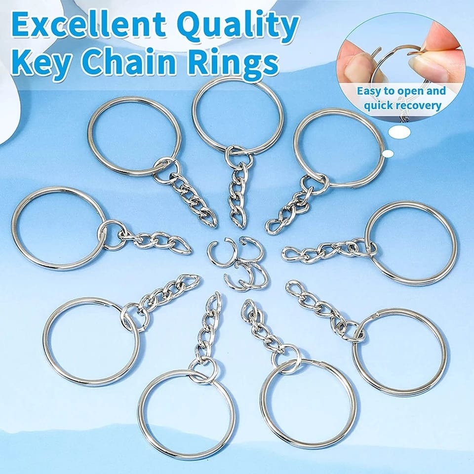 50 Pcs Key Rings with Chain and Open Jump Rings for Crafts - Bulk Metal Key Chain Ring Base for DIY Keychain Making