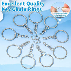 50 Pcs Key Rings with Chain and Open Jump Rings for Crafts - Bulk Metal Key Chain Ring Base for DIY Keychain Making