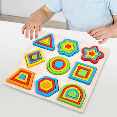 Manipulative Wooden colorful jigsaw shape puzzle boards